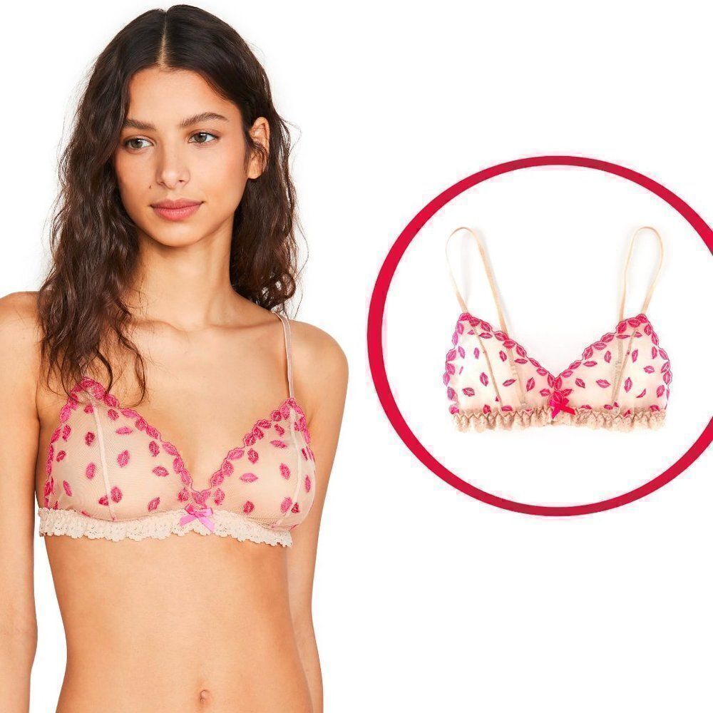 💋 NWT Hanky Panky Sheer Tulle Mesh Lips Kisses Mmmwah Bralette SIZE XS